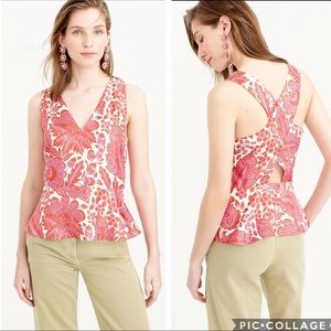 EUC J. Crew floral silk crisscross back peplum top